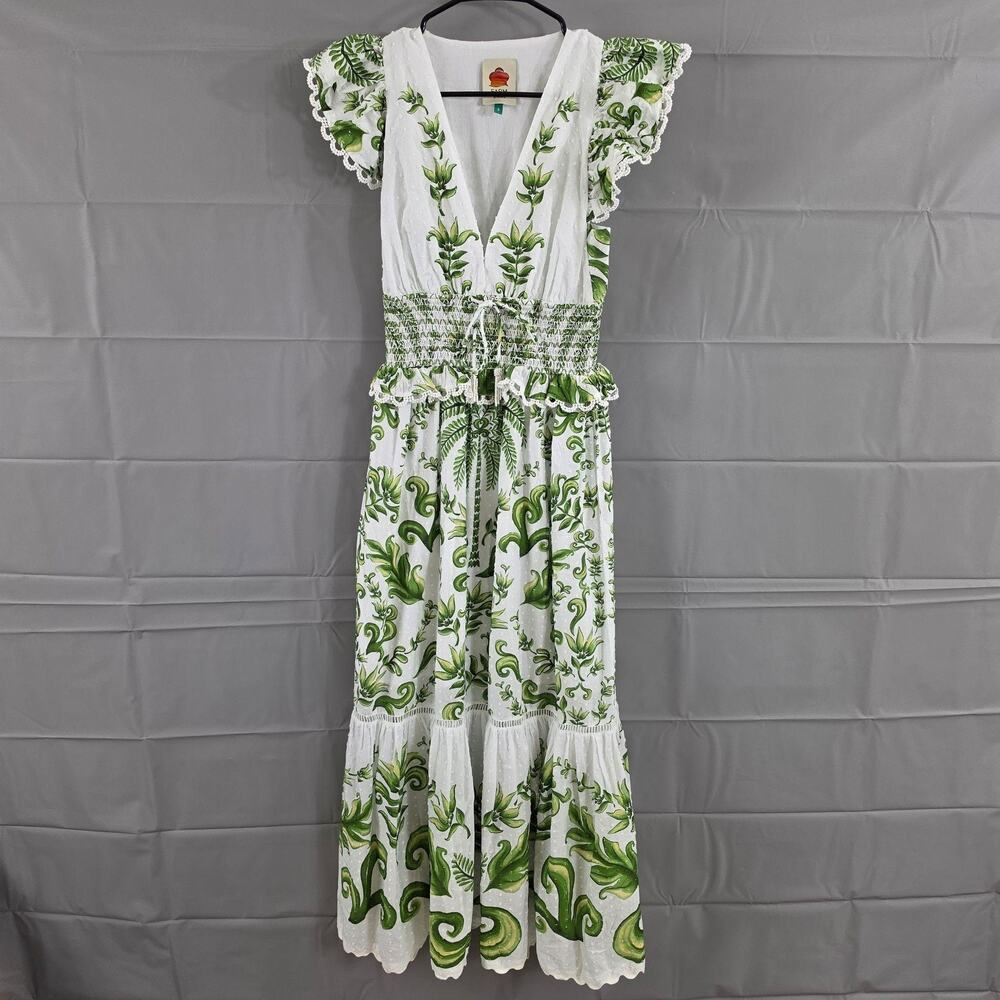 Farm Rio Dress Small Milani Flutter Sleeve Maxi White Floral Summer Boho Elegant - Picture 5 of 16